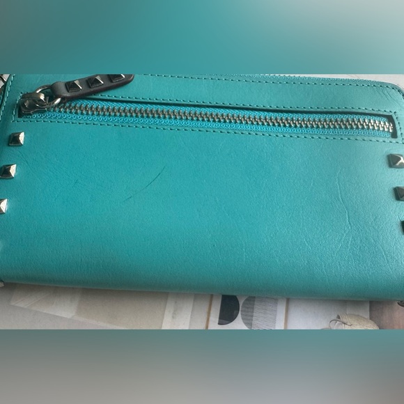 Rebecca Minkoff Teal/ Turquoise Studded Leather Wallet with full Zip Closure - Picture 3 of 16